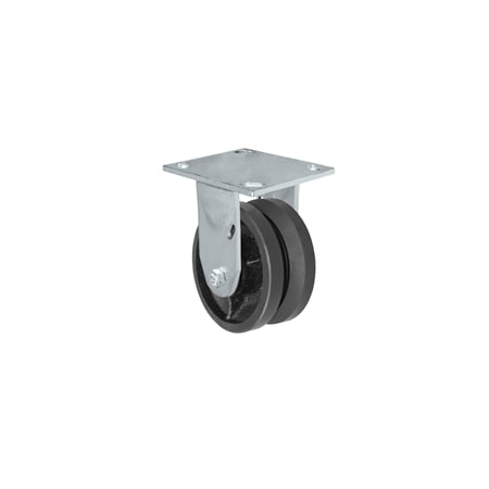 Casterhq 4"x2" V-Groove Wheel, Rigid Caster, Plate Size: 4-1/2"x6-1/4", 35CR420VG84B-04